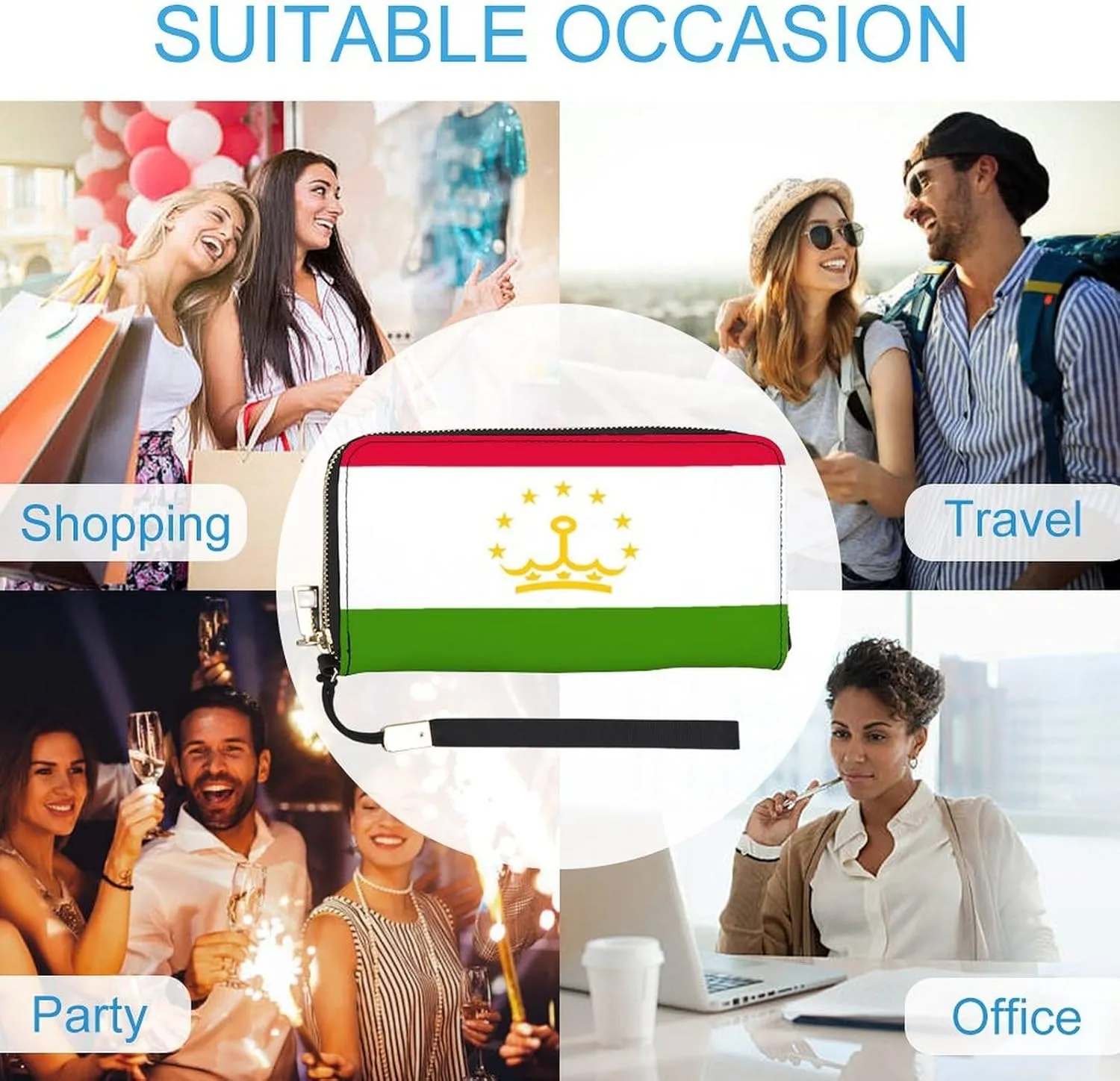 Tajikistan Flag Long Purse with Removable Wristlet Stylish PU Leather Zipper Wallet for Women Men