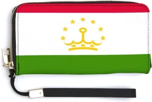 Tajikistan Flag Long Purse with Removable Wristlet Stylish PU Leather Zipper Wallet for Women Men