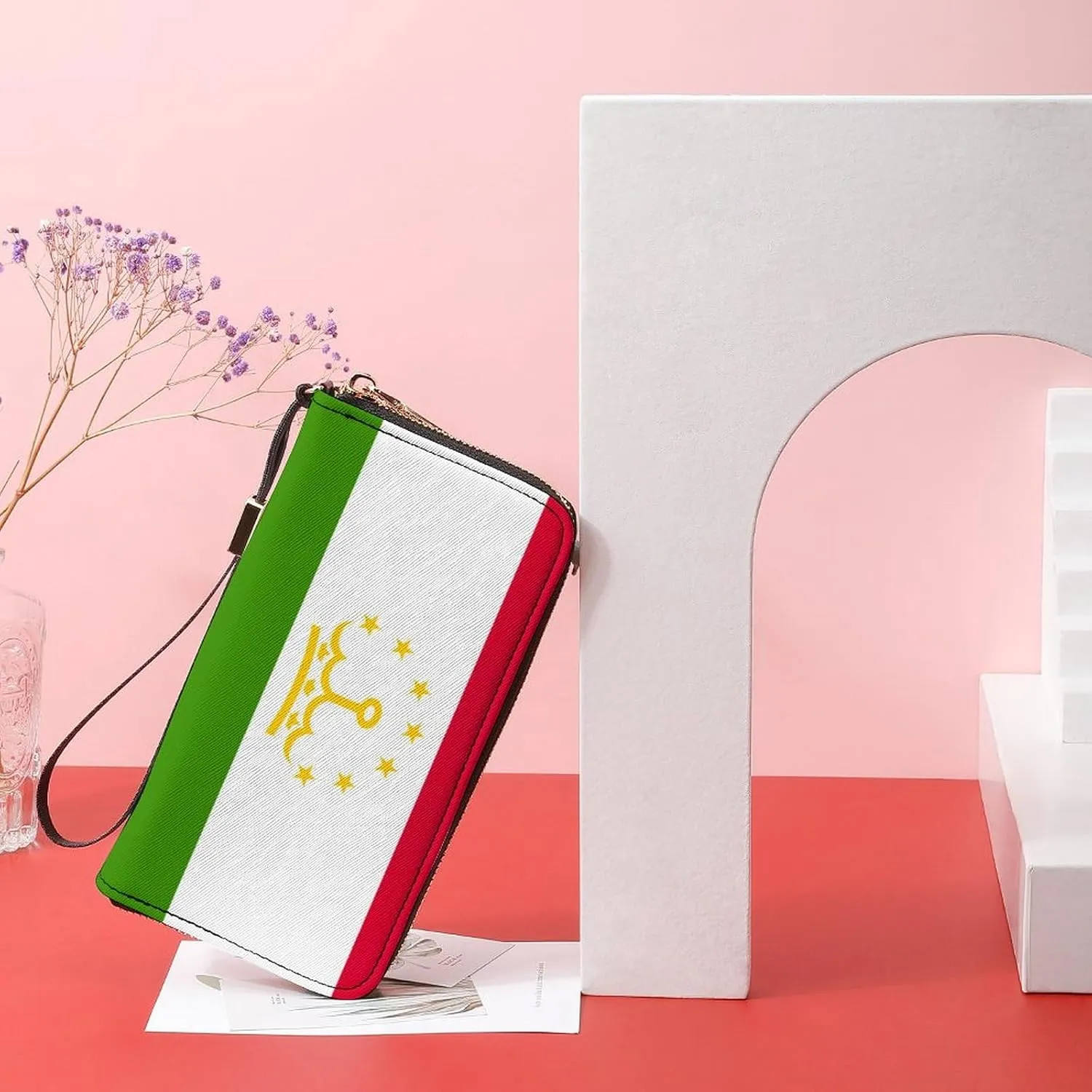Tajikistan Flag Long Purse with Removable Wristlet Stylish PU Leather Zipper Wallet for Women Men