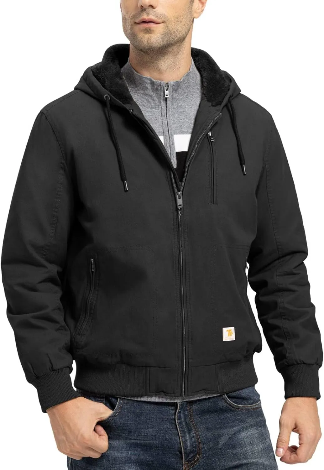 TBMPOY Men's Winter Jackets Hooded Work Cotton FLeece Lined Duck Coats Flannel Active Workwear Coat