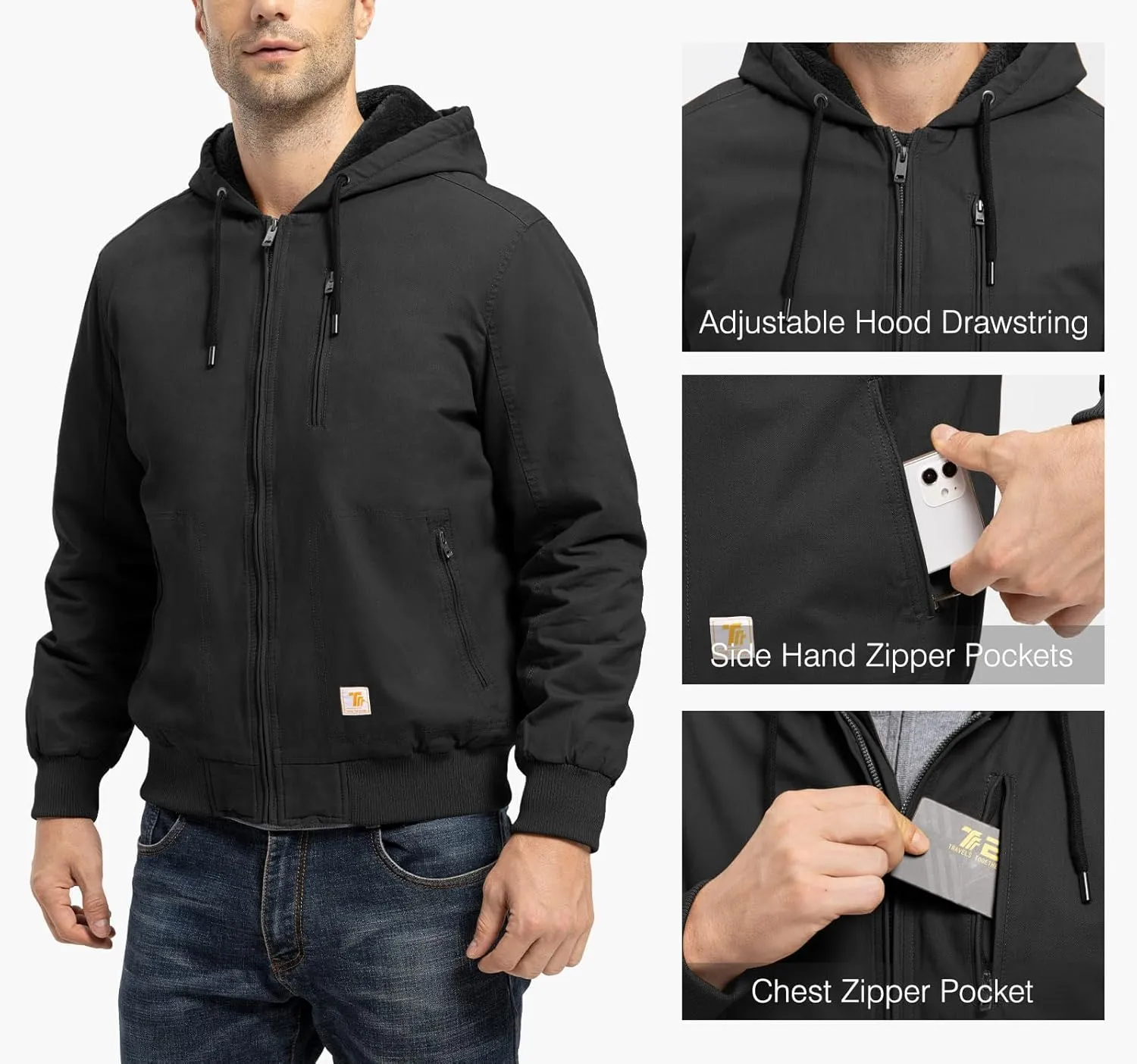 TBMPOY Men's Winter Jackets Hooded Work Cotton FLeece Lined Duck Coats Flannel Active Workwear Coat