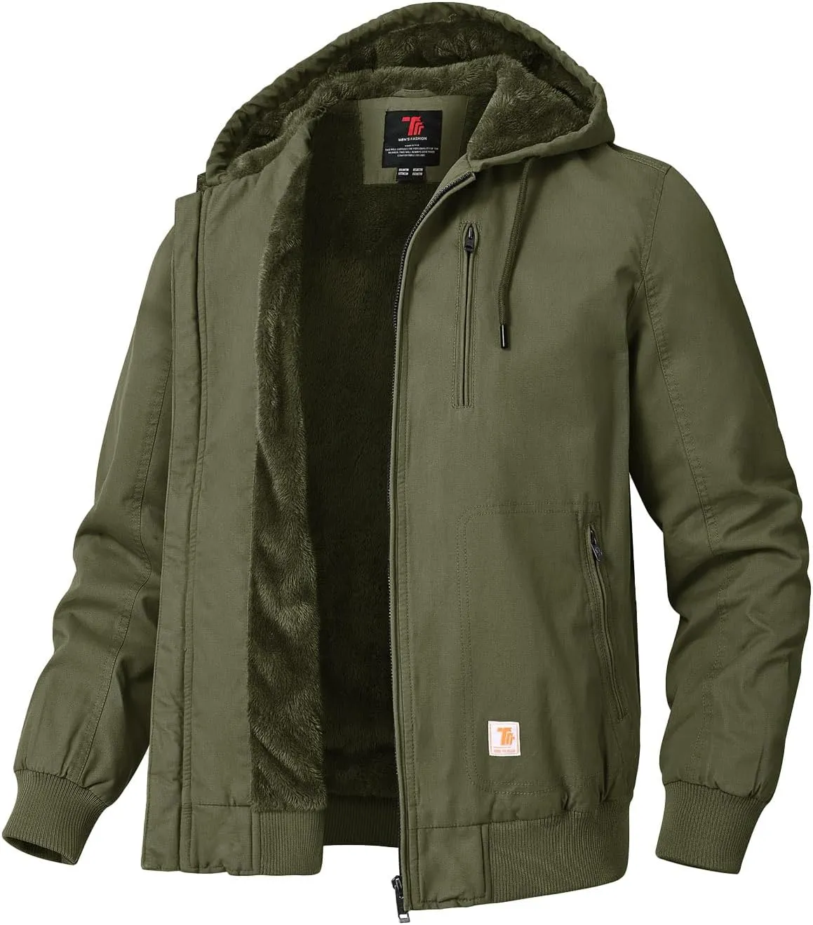 TBMPOY Men's Winter Jackets Hooded Work Cotton FLeece Lined Duck Coats Flannel Active Workwear Coat