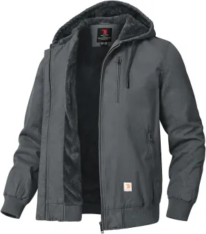 TBMPOY Men's Winter Jackets Hooded Work Cotton FLeece Lined Duck Coats Flannel Active Workwear Coat