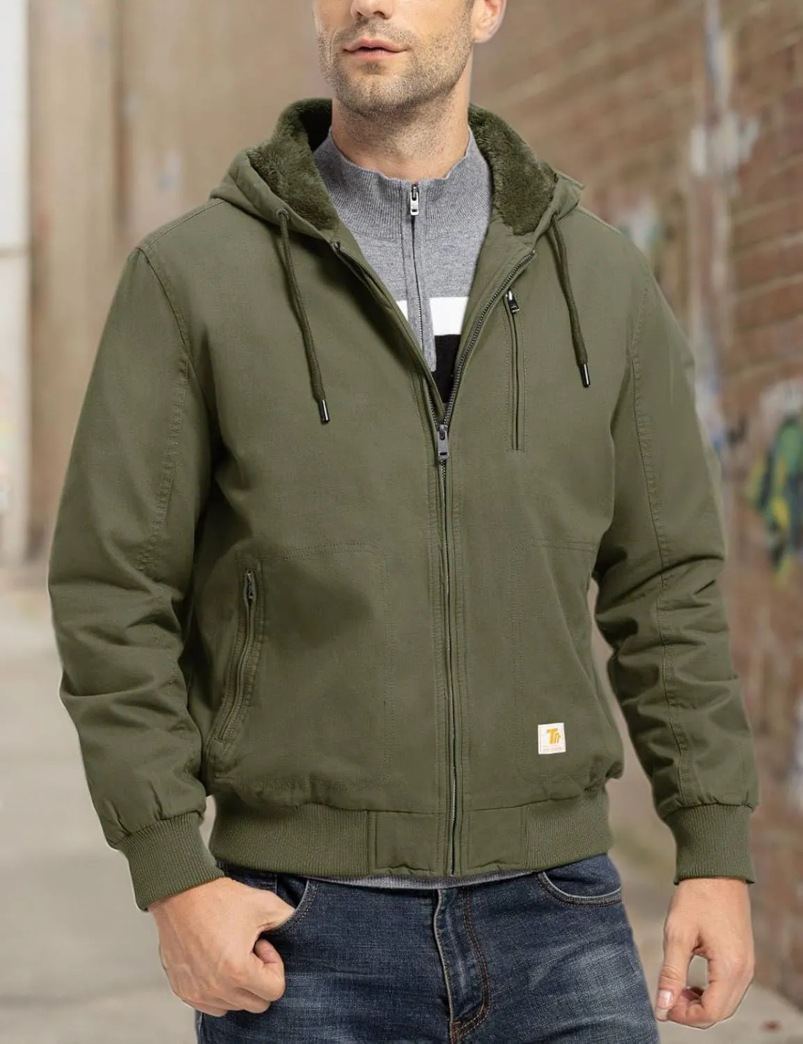 TBMPOY Men's Winter Jackets Hooded Work Cotton FLeece Lined Duck Coats Flannel Active Workwear Coat