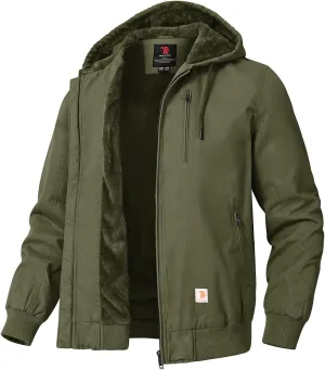 TBMPOY Men's Winter Jackets Hooded Work Cotton FLeece Lined Duck Coats Flannel Active Workwear Coat