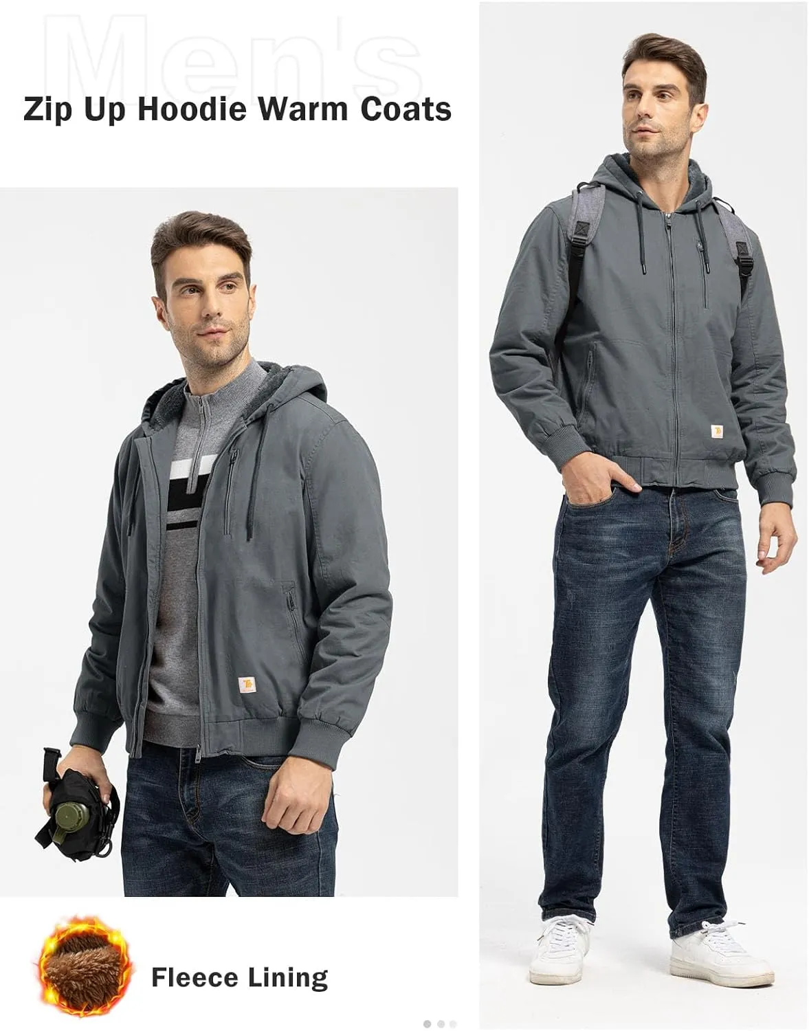 TBMPOY Men's Winter Jackets Hooded Work Cotton FLeece Lined Duck Coats Flannel Active Workwear Coat