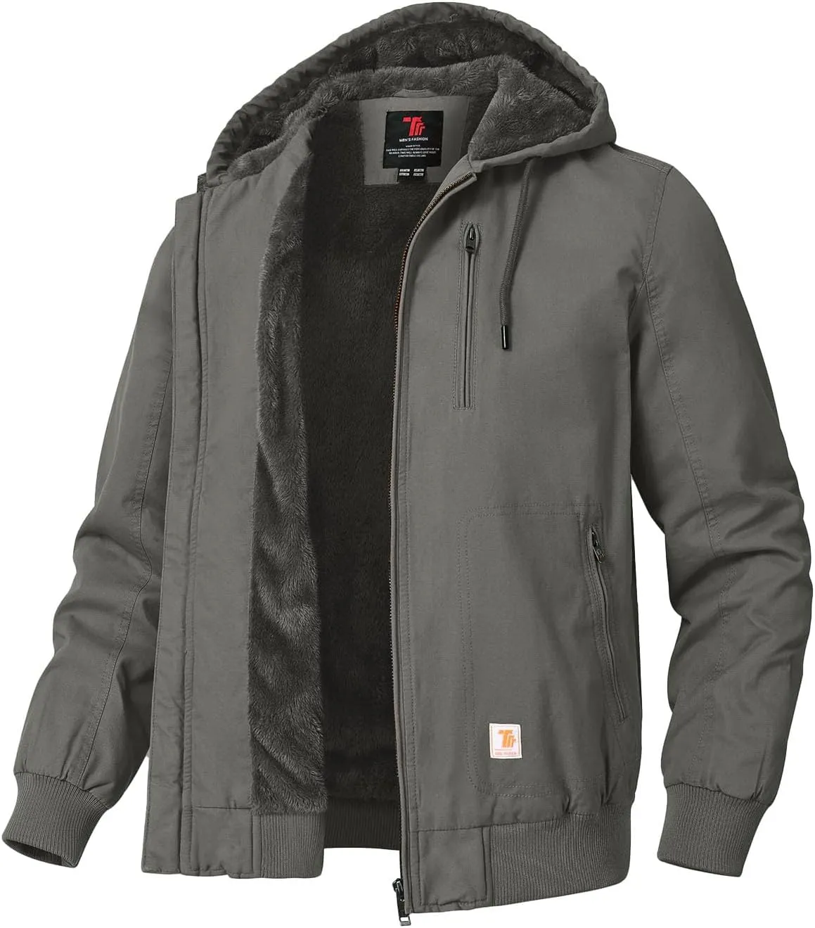 TBMPOY Men's Winter Jackets Hooded Work Cotton FLeece Lined Duck Coats Flannel Active Workwear Coat