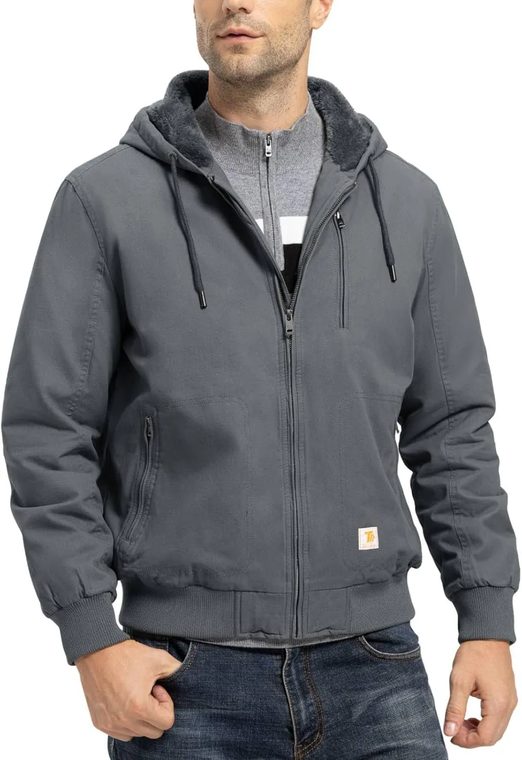TBMPOY Men's Winter Jackets Hooded Work Cotton FLeece Lined Duck Coats Flannel Active Workwear Coat