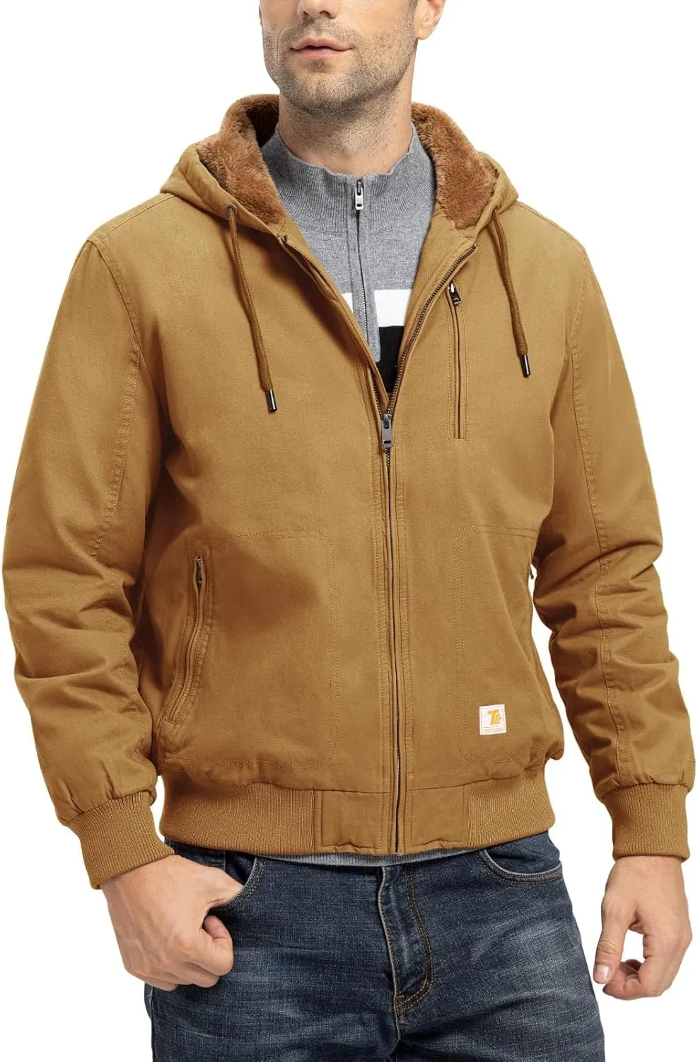 TBMPOY Men's Winter Jackets Hooded Work Cotton FLeece Lined Duck Coats Flannel Active Workwear Coat