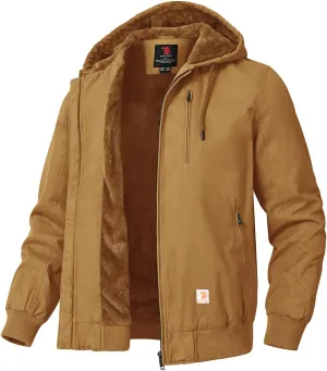 TBMPOY Men's Winter Jackets Hooded Work Cotton FLeece Lined Duck Coats Flannel Active Workwear Coat
