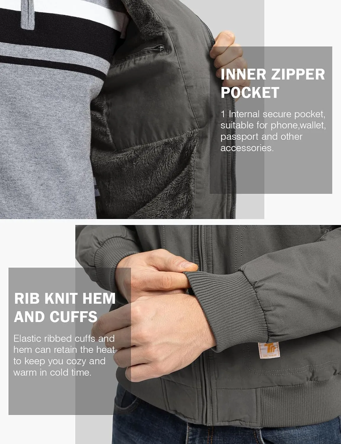 TBMPOY Men's Winter Jackets Hooded Work Cotton FLeece Lined Duck Coats Flannel Active Workwear Coat