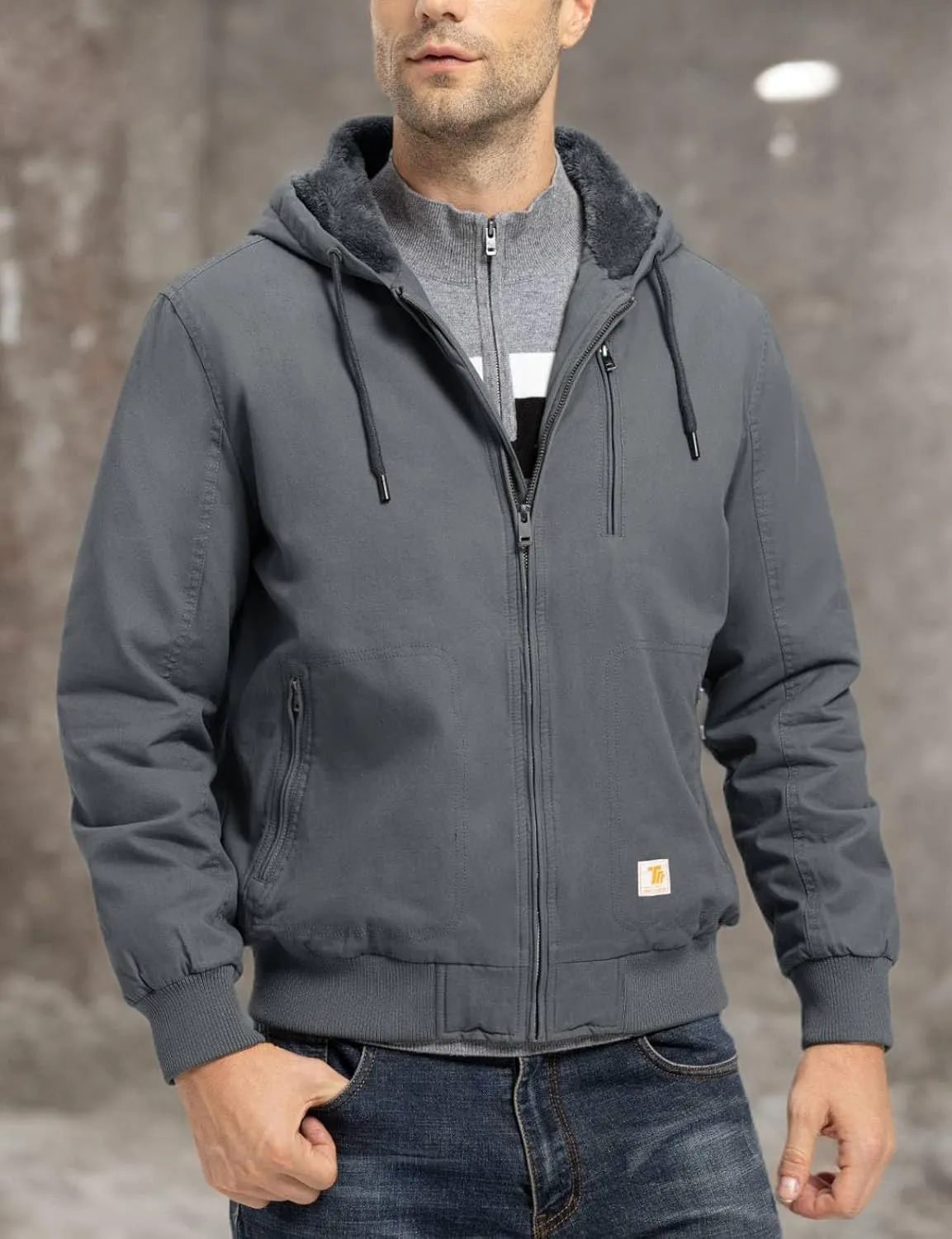 TBMPOY Men's Winter Jackets Hooded Work Cotton FLeece Lined Duck Coats Flannel Active Workwear Coat