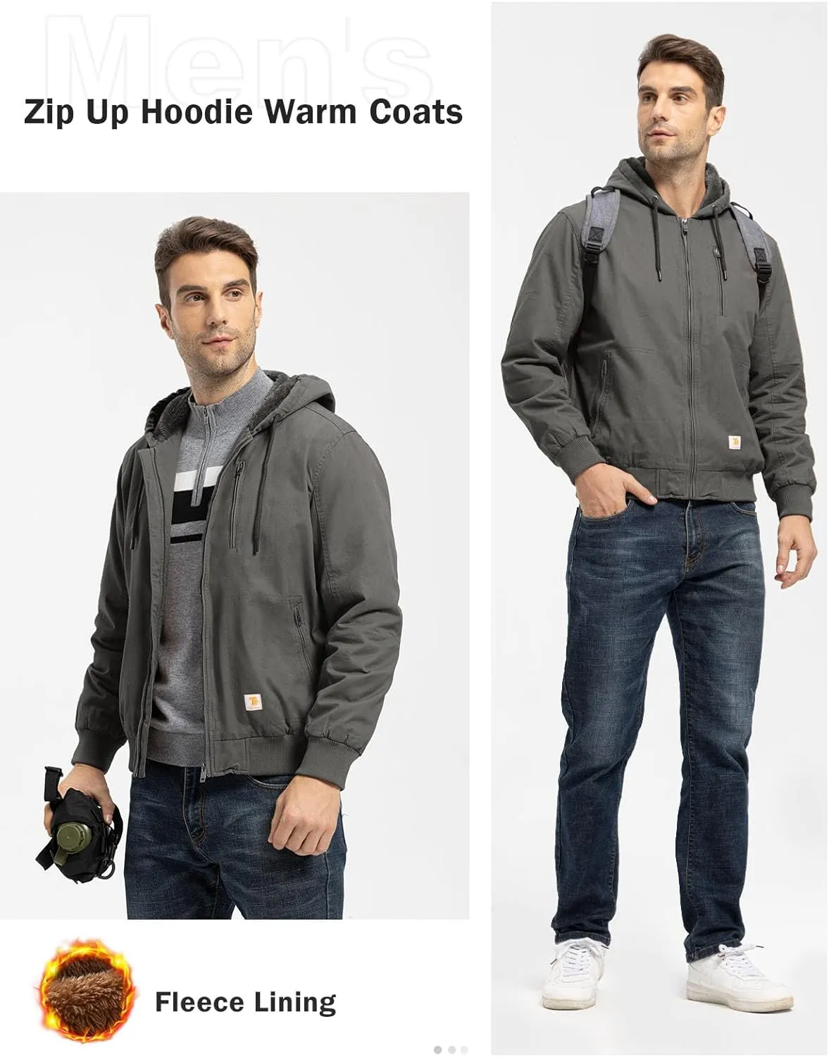 TBMPOY Men's Winter Jackets Hooded Work Cotton FLeece Lined Duck Coats Flannel Active Workwear Coat