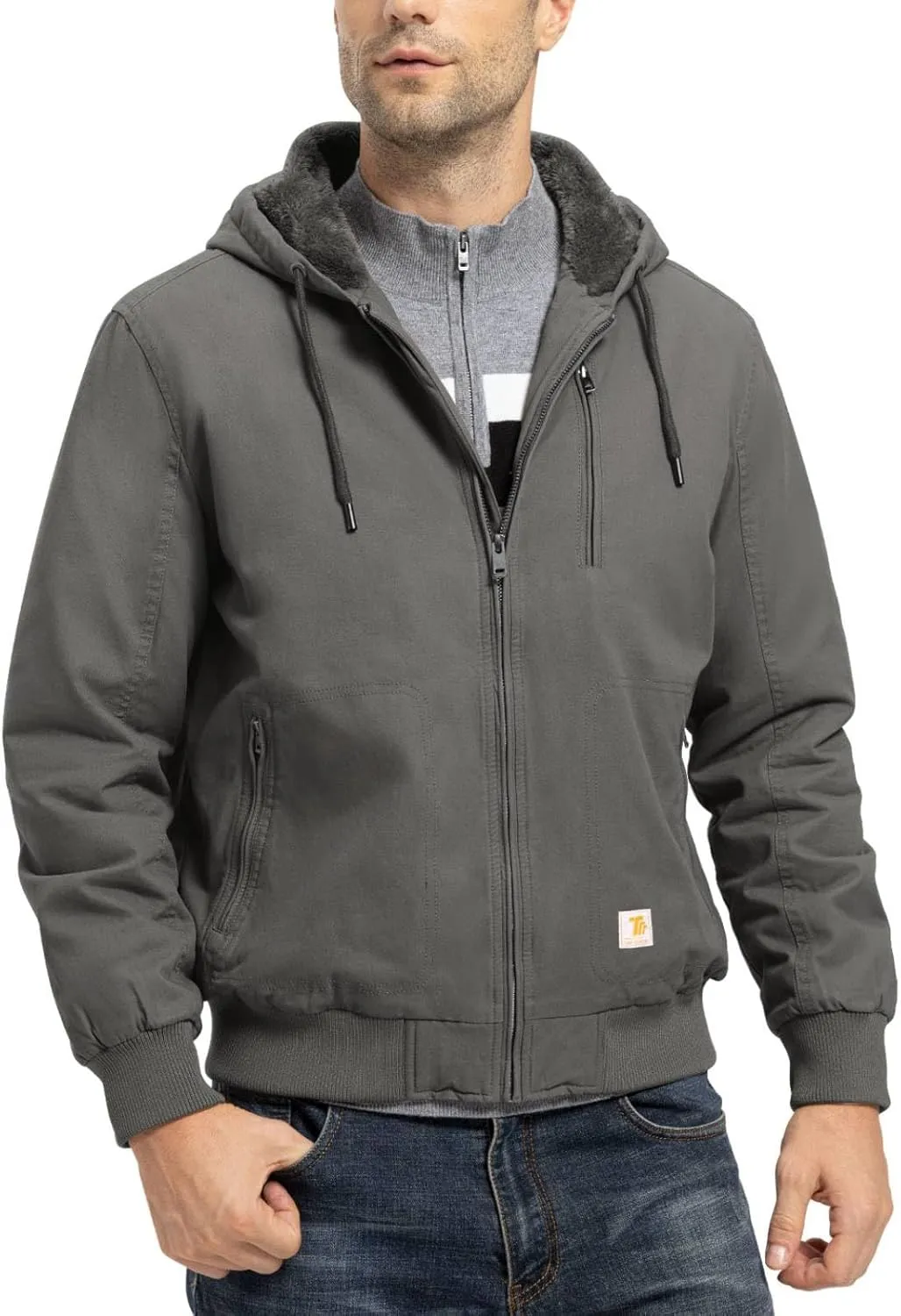 TBMPOY Men's Winter Jackets Hooded Work Cotton FLeece Lined Duck Coats Flannel Active Workwear Coat
