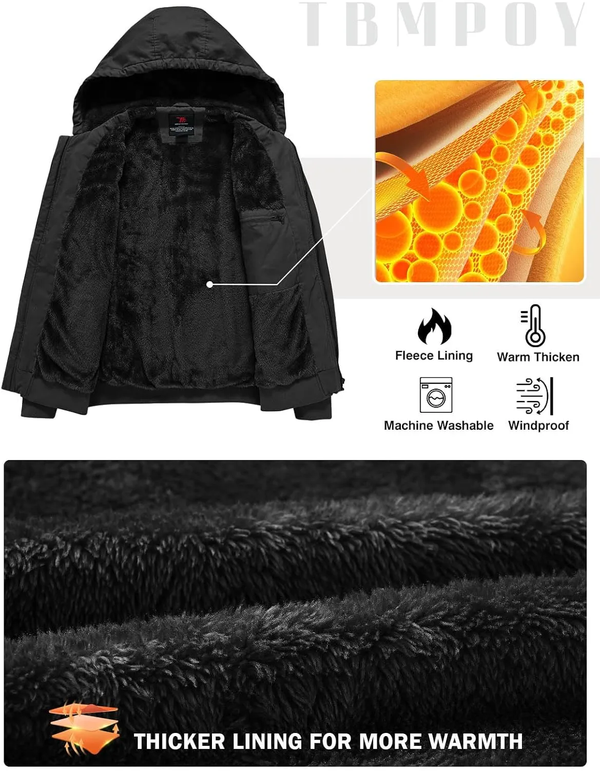 TBMPOY Men's Winter Jackets Hooded Work Cotton FLeece Lined Duck Coats Flannel Active Workwear Coat