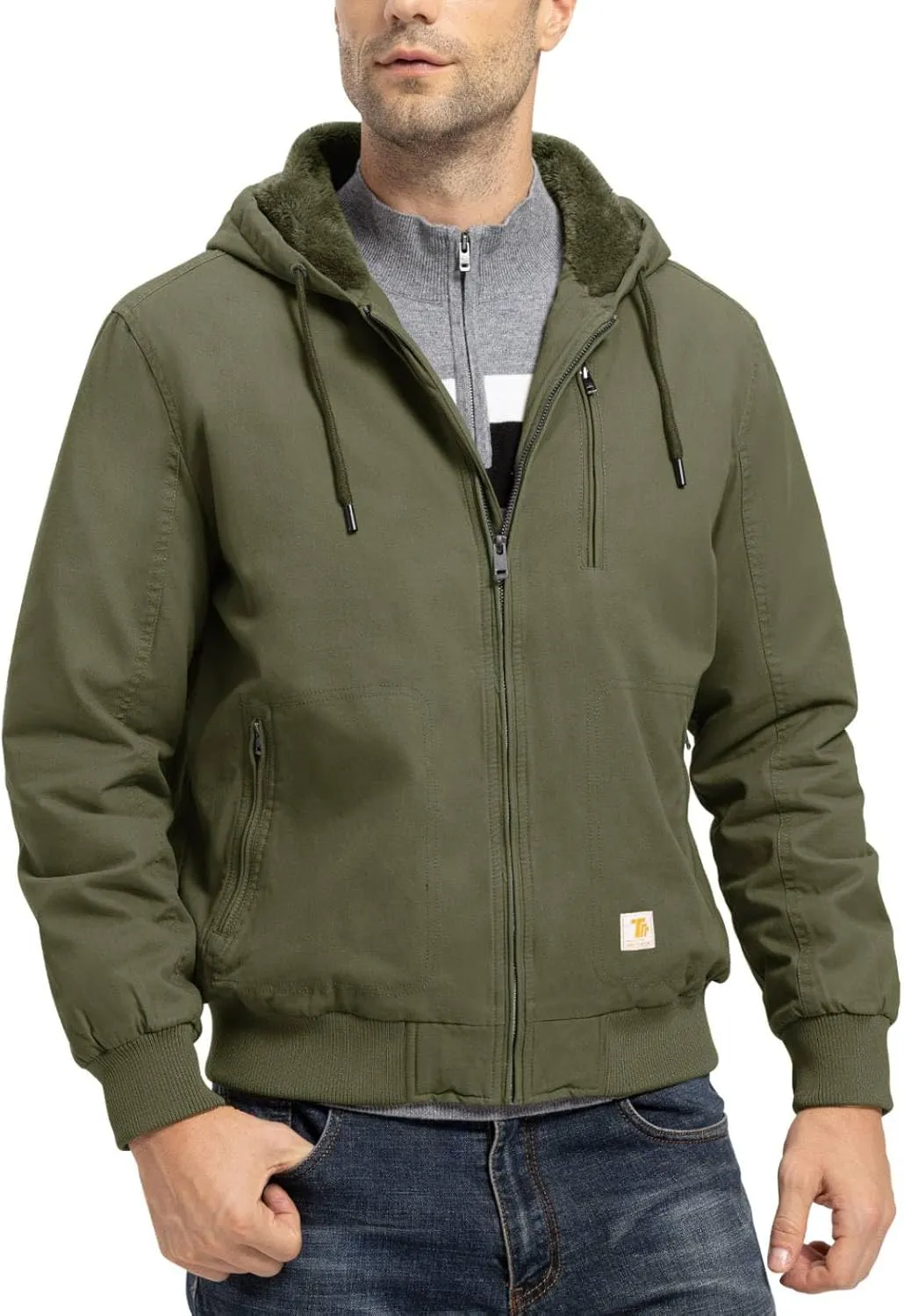 TBMPOY Men's Winter Jackets Hooded Work Cotton FLeece Lined Duck Coats Flannel Active Workwear Coat