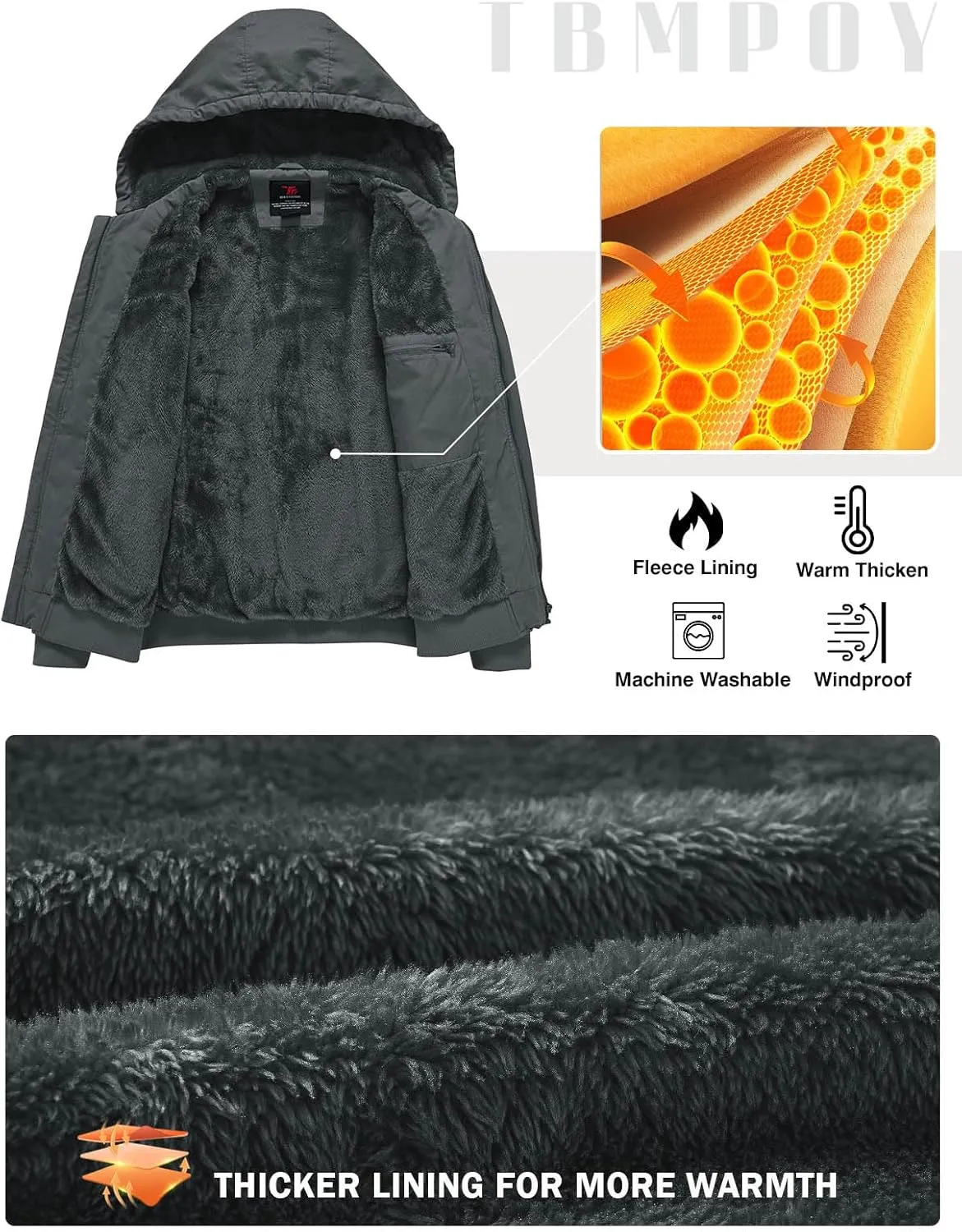 TBMPOY Men's Winter Jackets Hooded Work Cotton FLeece Lined Duck Coats Flannel Active Workwear Coat