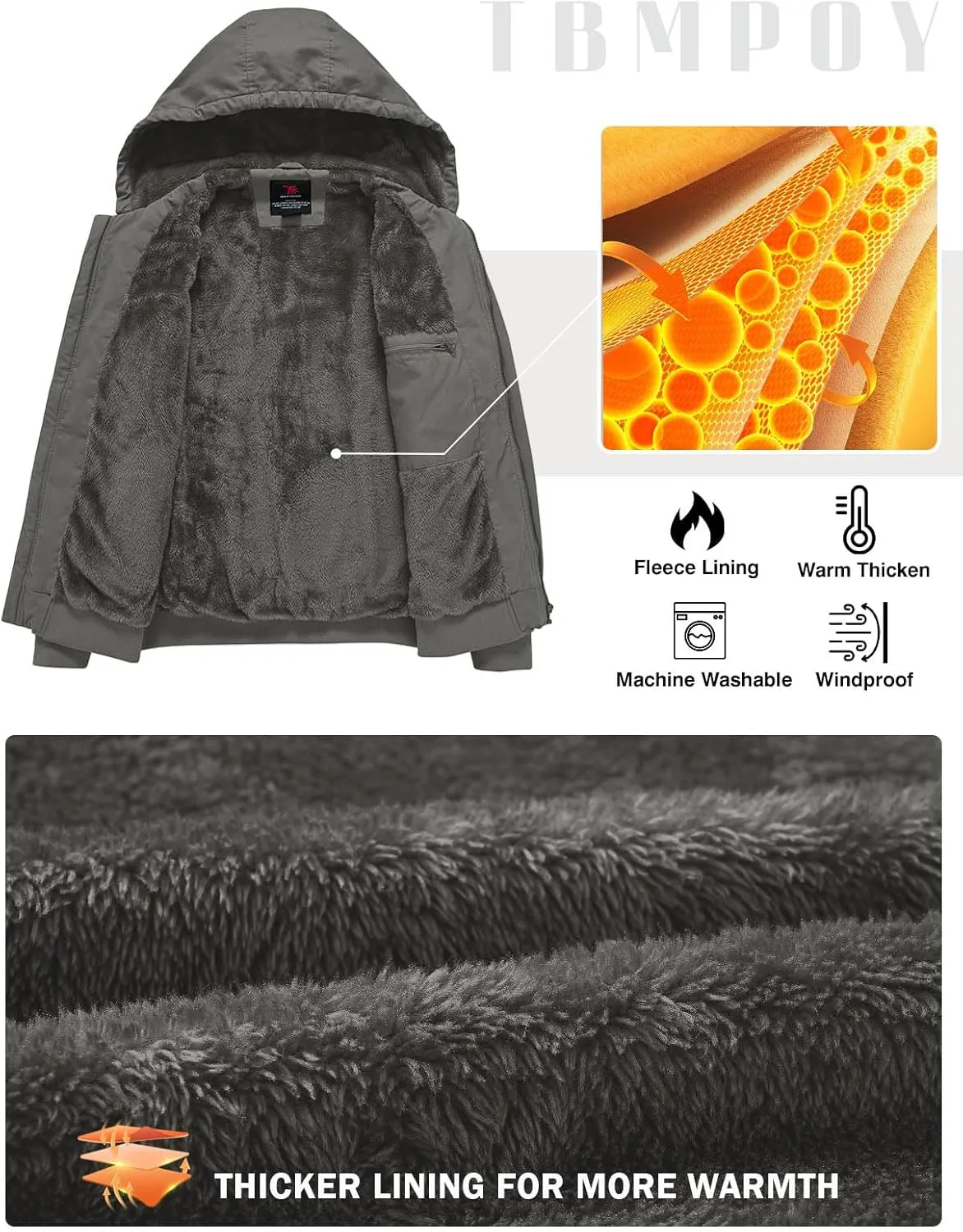 TBMPOY Men's Winter Jackets Hooded Work Cotton FLeece Lined Duck Coats Flannel Active Workwear Coat