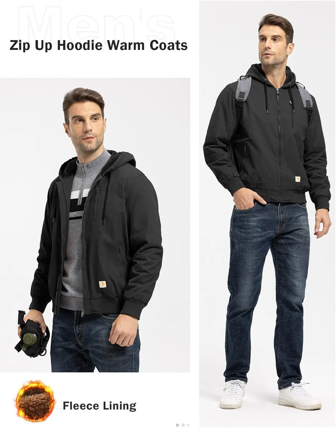 TBMPOY Men's Winter Jackets Hooded Work Cotton FLeece Lined Duck Coats Flannel Active Workwear Coat