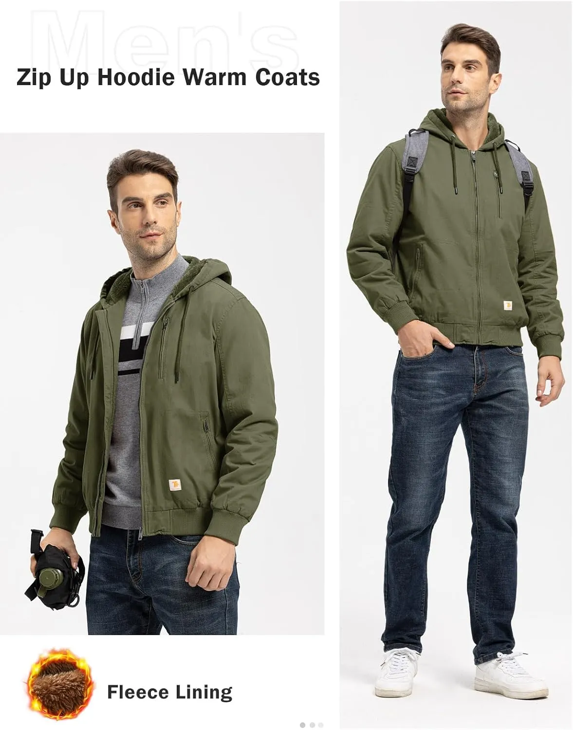 TBMPOY Men's Winter Jackets Hooded Work Cotton FLeece Lined Duck Coats Flannel Active Workwear Coat