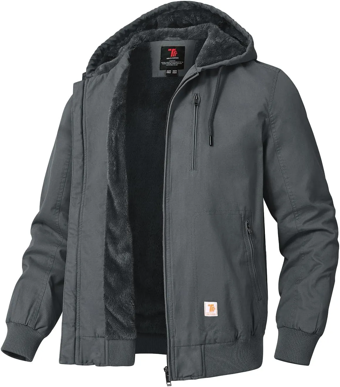 TBMPOY Men's Winter Jackets Hooded Work Cotton FLeece Lined Duck Coats Flannel Active Workwear Coat