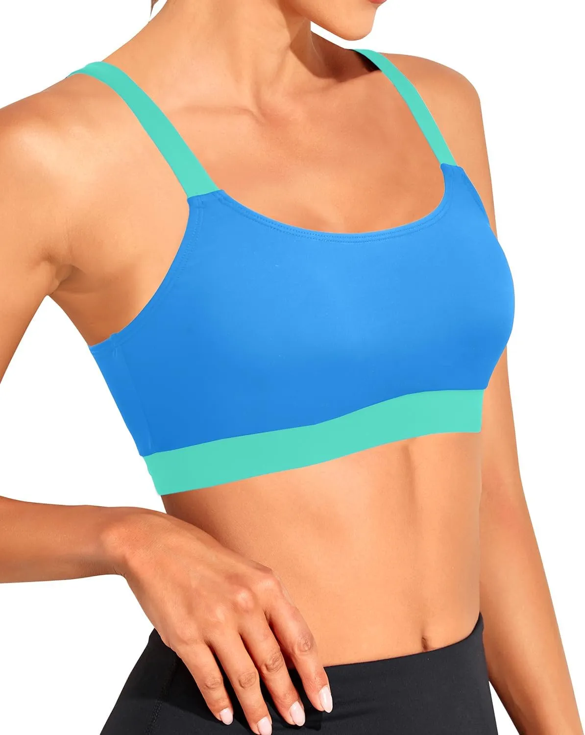 Tempt Me Women Sports Bra Bikini Tops Scoop Neck Bathing Suits Top Padded Swim Crop Tops Only
