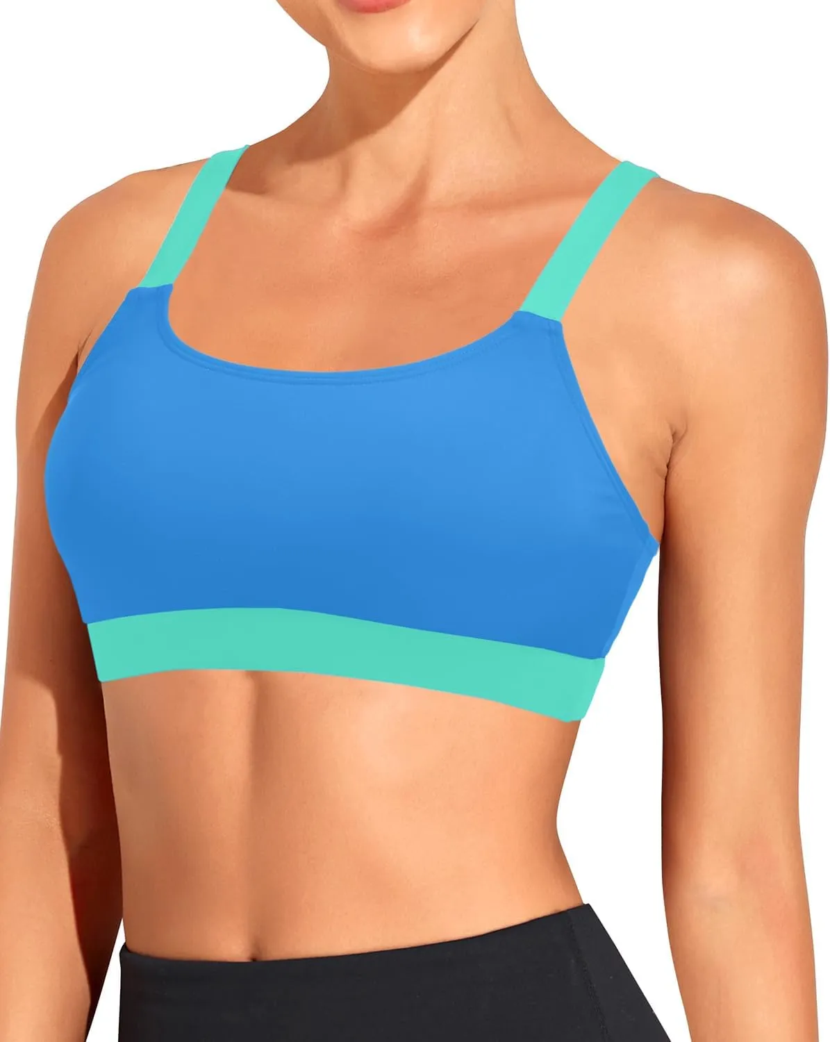 Tempt Me Women Sports Bra Bikini Tops Scoop Neck Bathing Suits Top Padded Swim Crop Tops Only