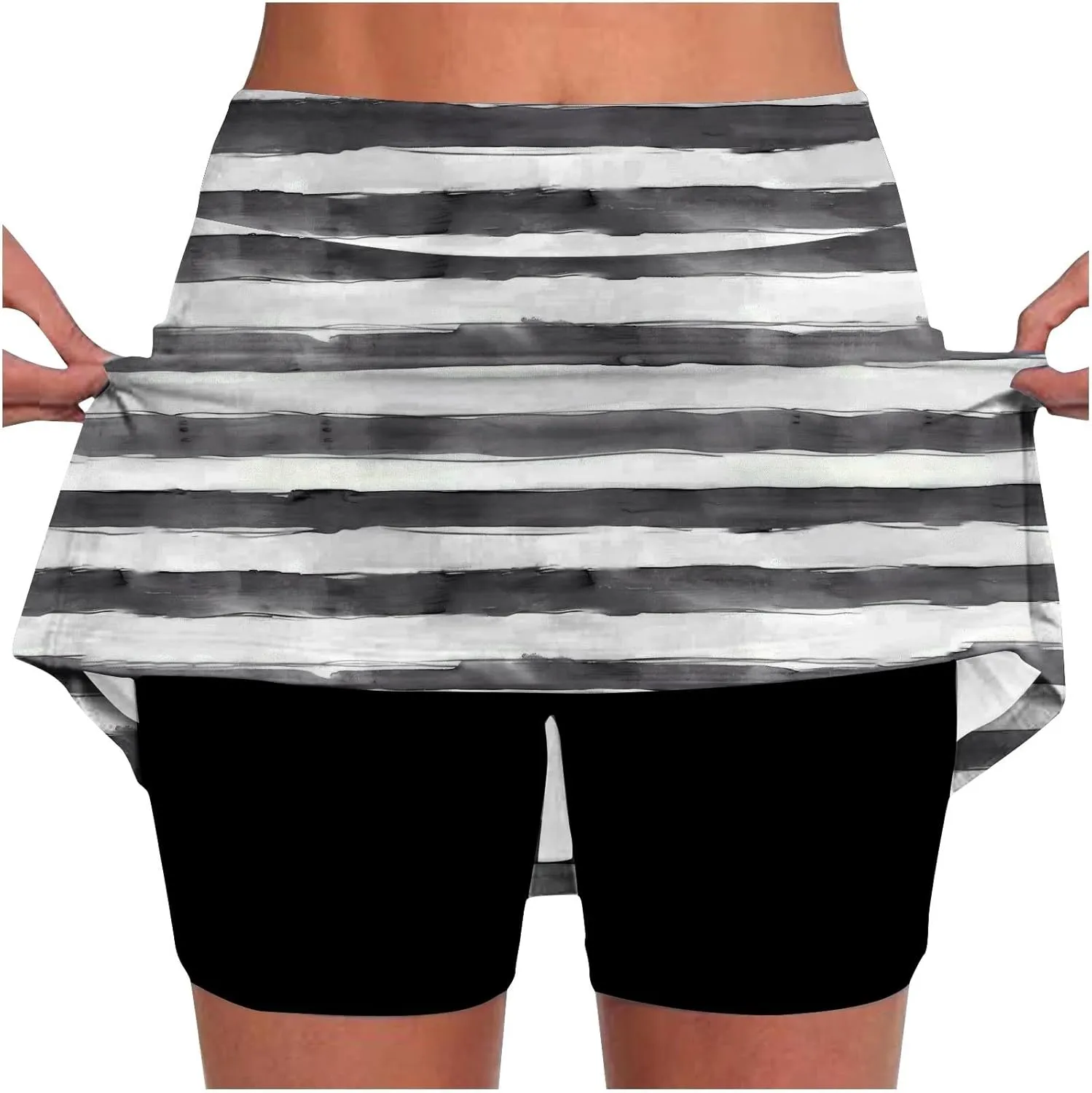 Tennis Skirts for Women with Shorts Fashion Striped Casual A-Line Skorts Tummy Control Lightweight Sports Pants Skirt