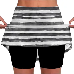 Tennis Skirts for Women with Shorts Fashion Striped Casual A-Line Skorts Tummy Control Lightweight Sports Pants Skirt