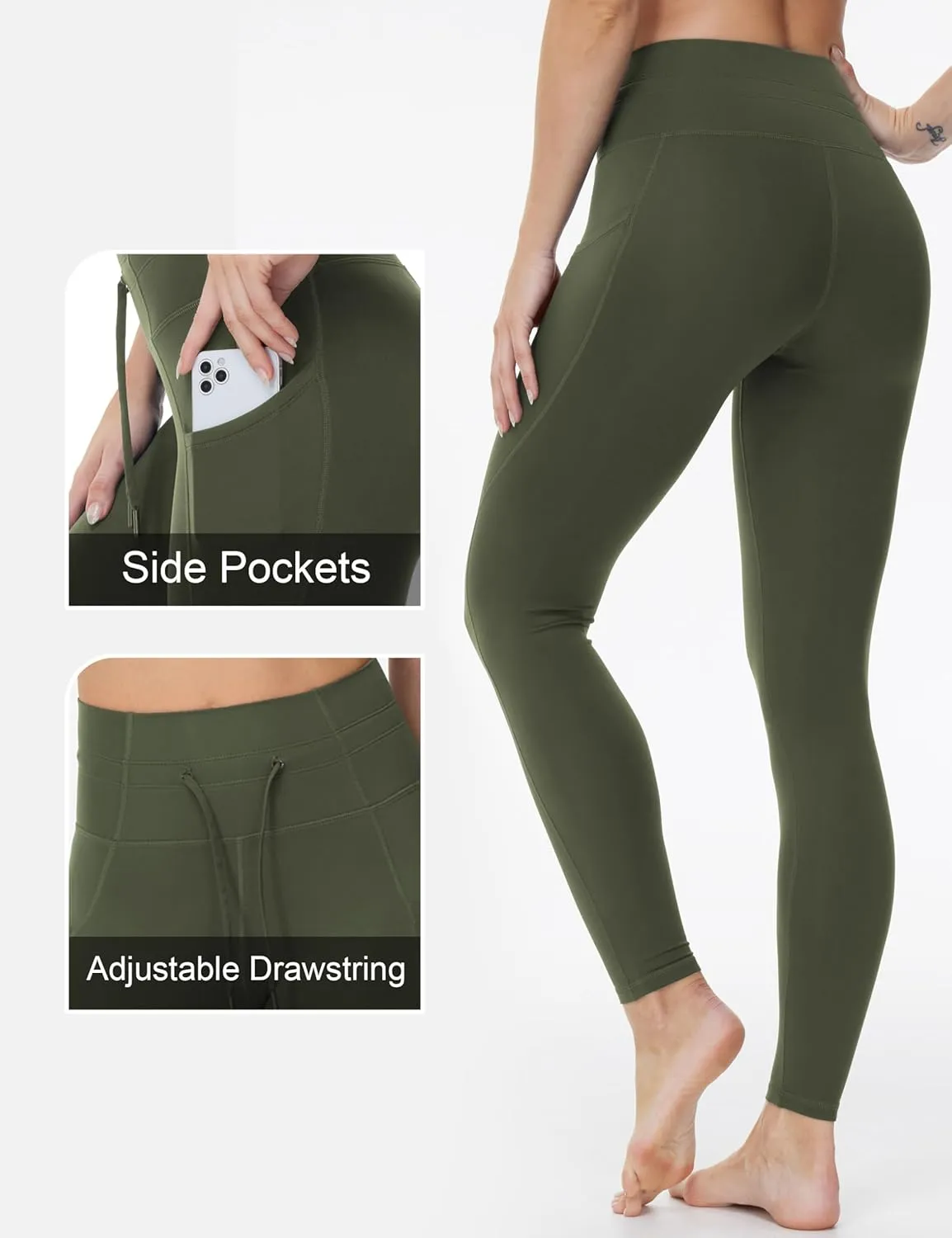 THE GYM PEOPLE Women's High Waist Drawstring Stretchy Workout Leggings Ultra Soft Tummy Control Yoga Pants with Pockets