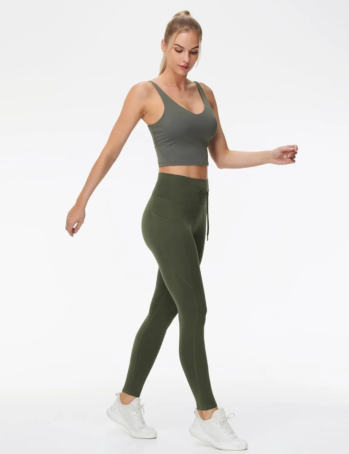 THE GYM PEOPLE Women's High Waist Drawstring Stretchy Workout Leggings Ultra Soft Tummy Control Yoga Pants with Pockets