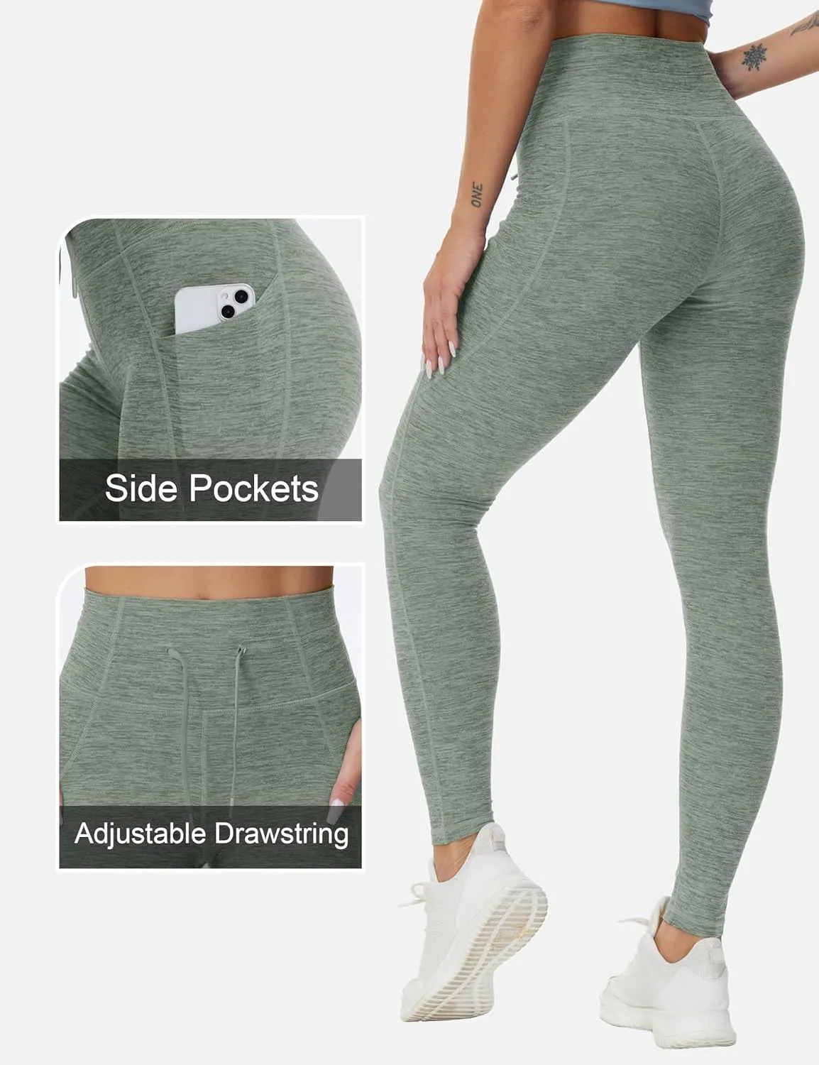 THE GYM PEOPLE Women's High Waist Drawstring Stretchy Workout Leggings Ultra Soft Tummy Control Yoga Pants with Pockets
