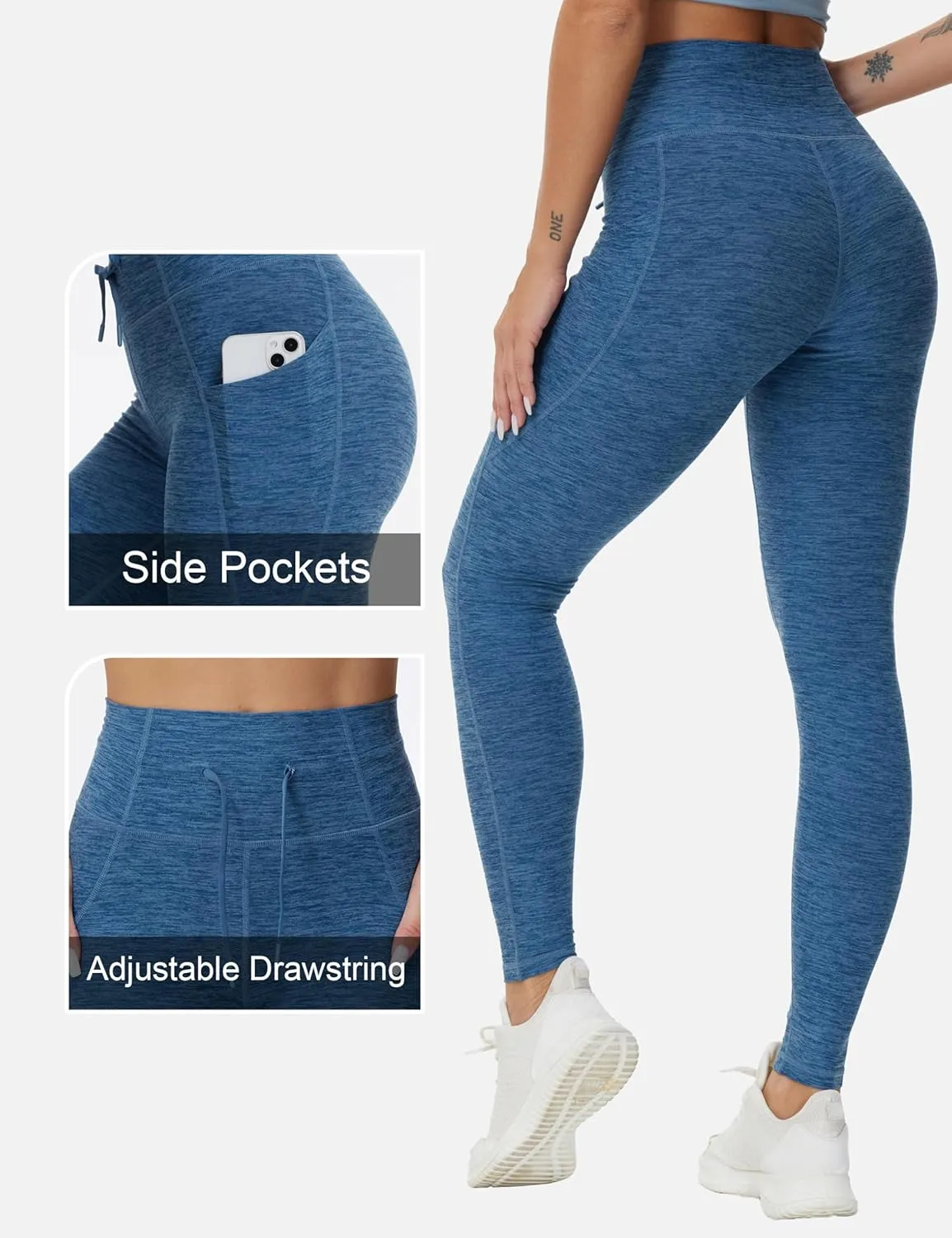 THE GYM PEOPLE Women's High Waist Drawstring Stretchy Workout Leggings Ultra Soft Tummy Control Yoga Pants with Pockets