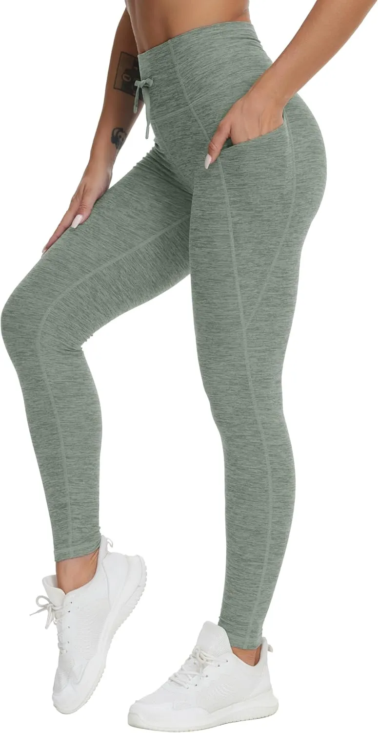 THE GYM PEOPLE Women's High Waist Drawstring Stretchy Workout Leggings Ultra Soft Tummy Control Yoga Pants with Pockets