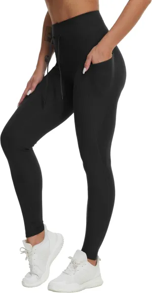 THE GYM PEOPLE Women's High Waist Drawstring Stretchy Workout Leggings Ultra Soft Tummy Control Yoga Pants with Pockets