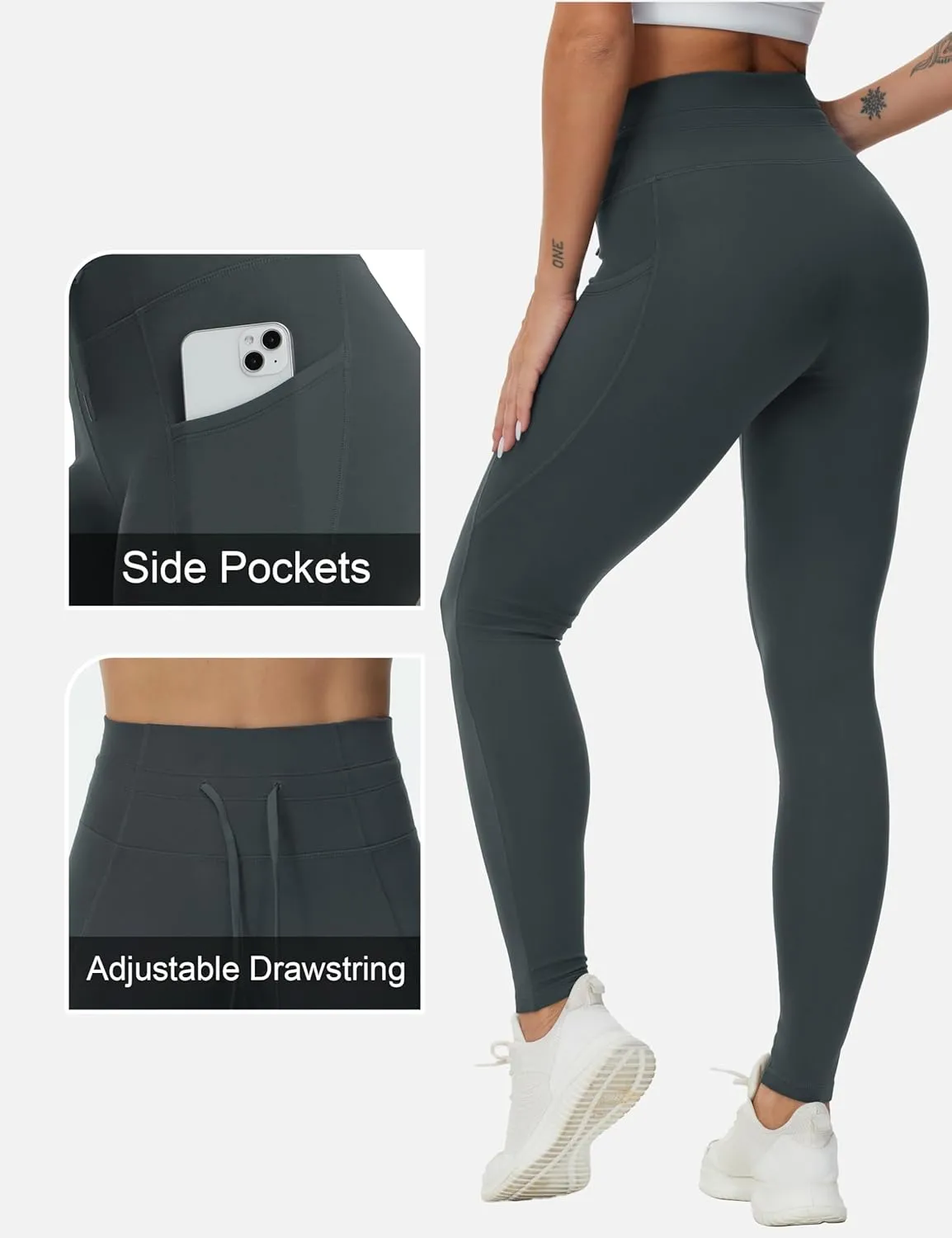 THE GYM PEOPLE Women's High Waist Drawstring Stretchy Workout Leggings Ultra Soft Tummy Control Yoga Pants with Pockets