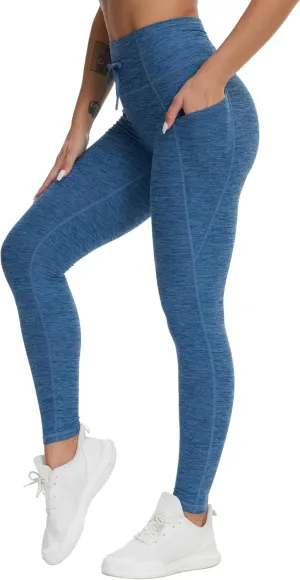 THE GYM PEOPLE Women's High Waist Drawstring Stretchy Workout Leggings Ultra Soft Tummy Control Yoga Pants with Pockets