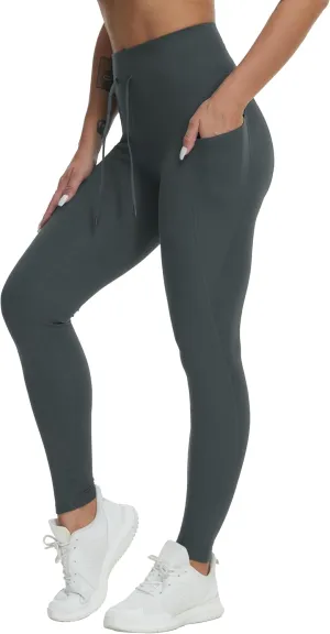 THE GYM PEOPLE Women's High Waist Drawstring Stretchy Workout Leggings Ultra Soft Tummy Control Yoga Pants with Pockets
