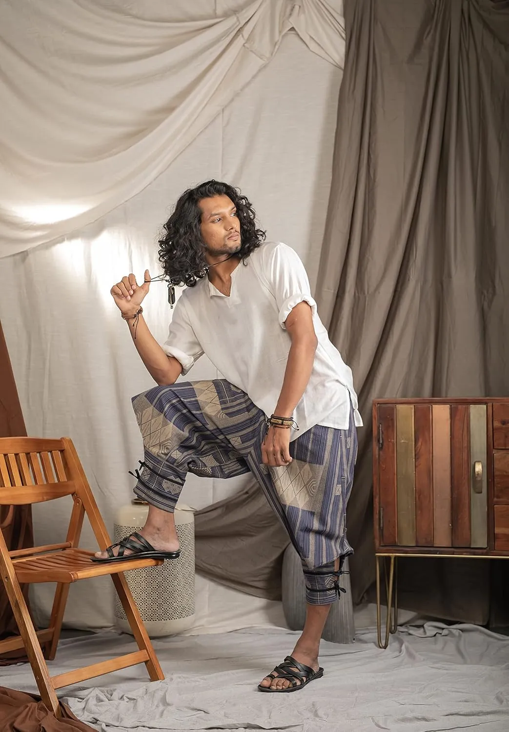The Veshti Company Soft Boho Harem Pants Pajama for Men, 100% Cotton High Waisted Harem Yoga Bottoms for Him