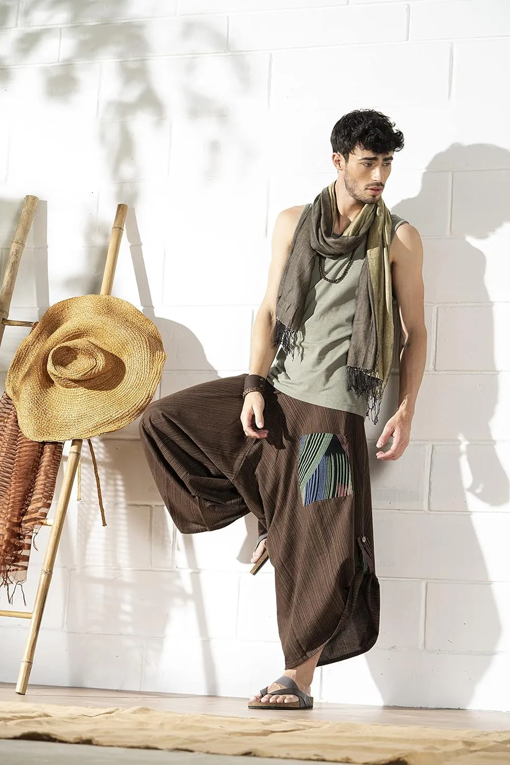 The Veshti Company Soft Boho Harem Pants Pajama for Men, 100% Cotton High Waisted Harem Yoga Bottoms for Him