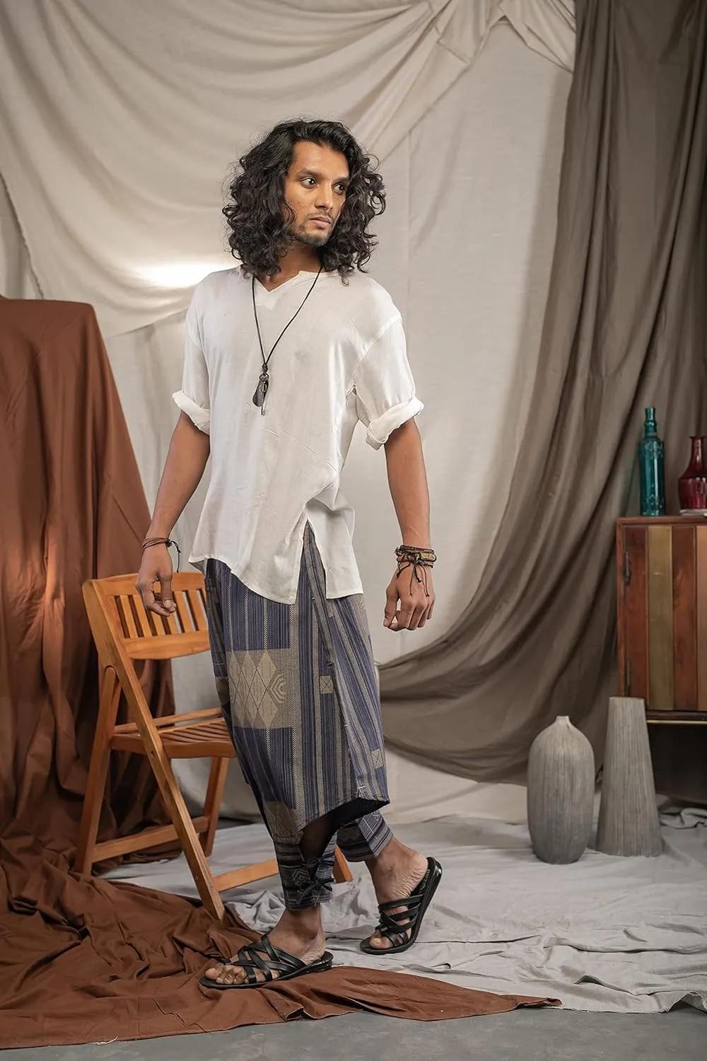 The Veshti Company Soft Boho Harem Pants Pajama for Men, 100% Cotton High Waisted Harem Yoga Bottoms for Him