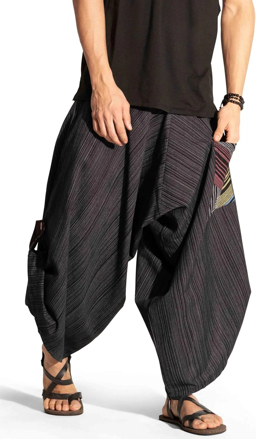 The Veshti Company Soft Boho Harem Pants Pajama for Men, 100% Cotton High Waisted Harem Yoga Bottoms for Him