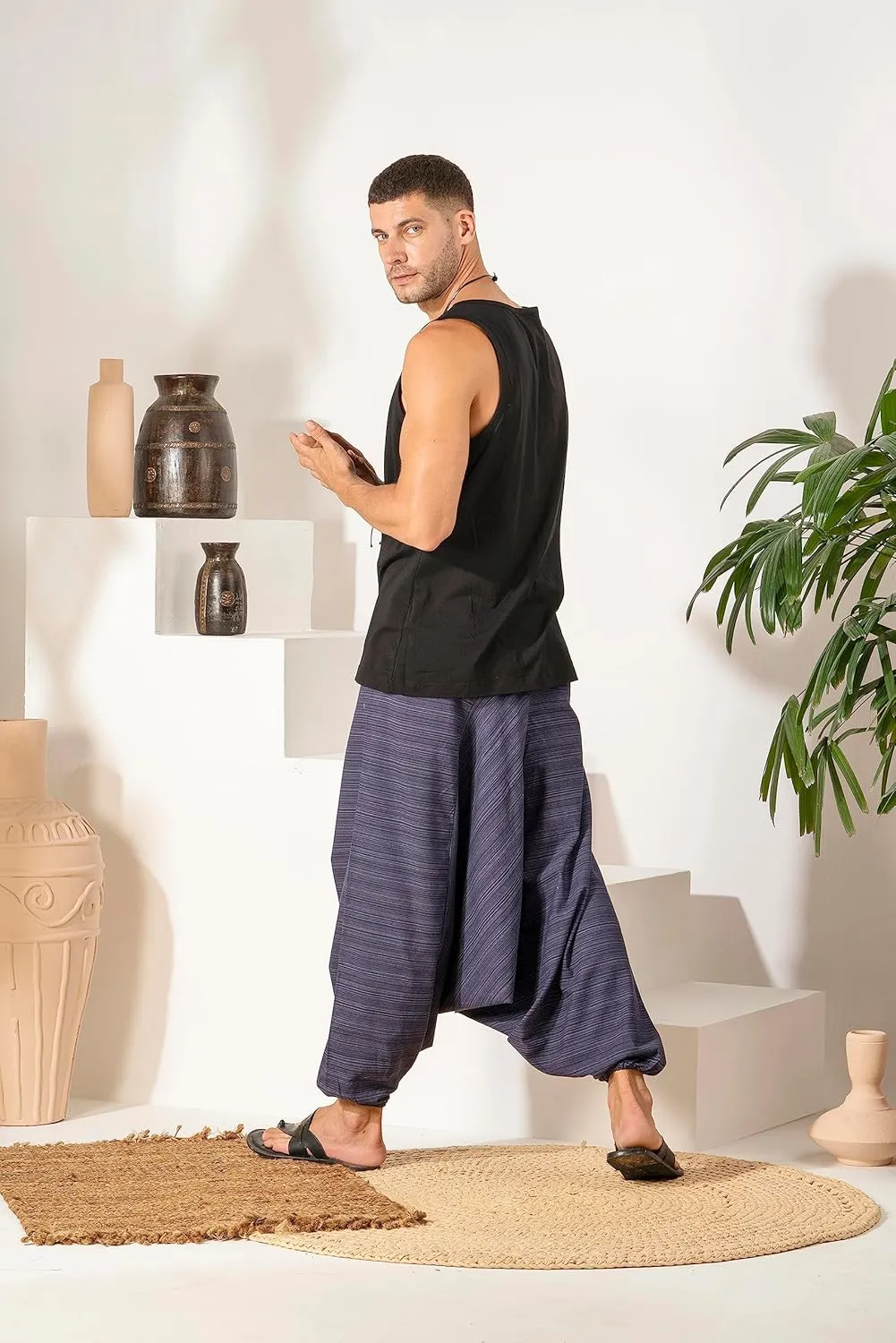 The Veshti Company Soft Boho Harem Pants Pajama for Men, 100% Cotton High Waisted Harem Yoga Bottoms for Him