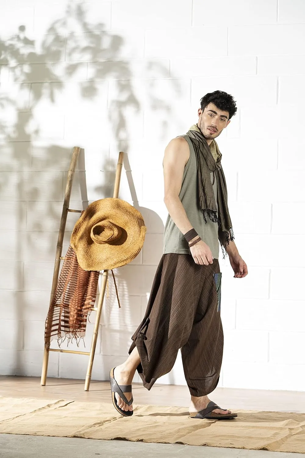 The Veshti Company Soft Boho Harem Pants Pajama for Men, 100% Cotton High Waisted Harem Yoga Bottoms for Him