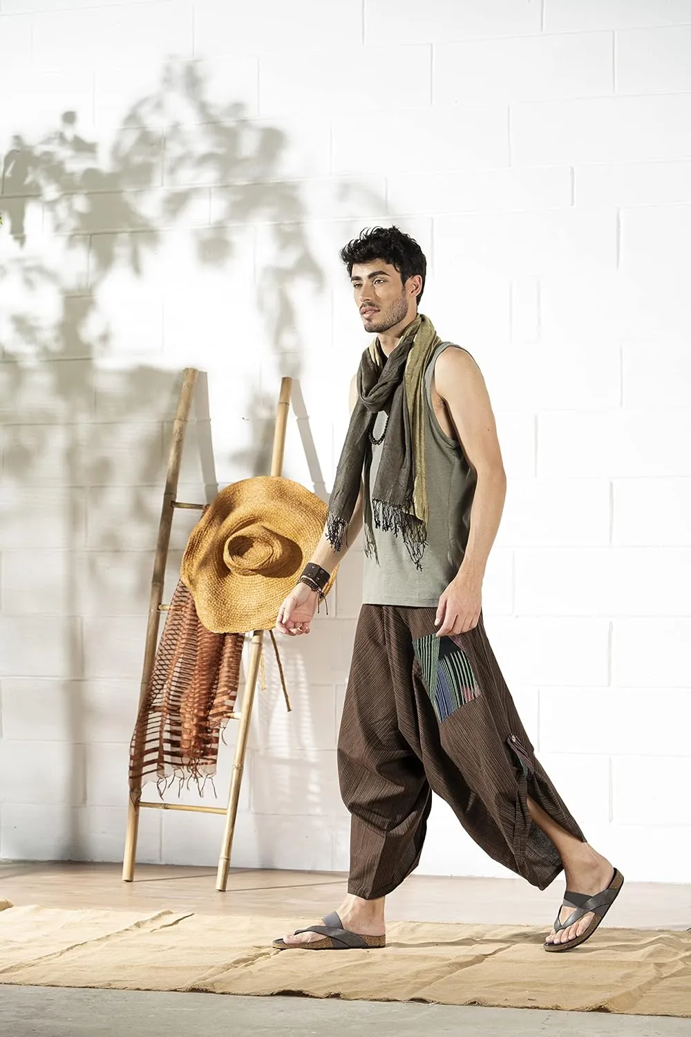 The Veshti Company Soft Boho Harem Pants Pajama for Men, 100% Cotton High Waisted Harem Yoga Bottoms for Him