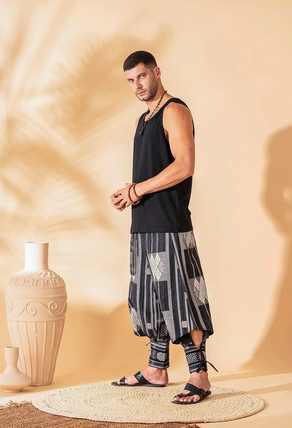 The Veshti Company Soft Boho Harem Pants Pajama for Men, 100% Cotton High Waisted Harem Yoga Bottoms for Him