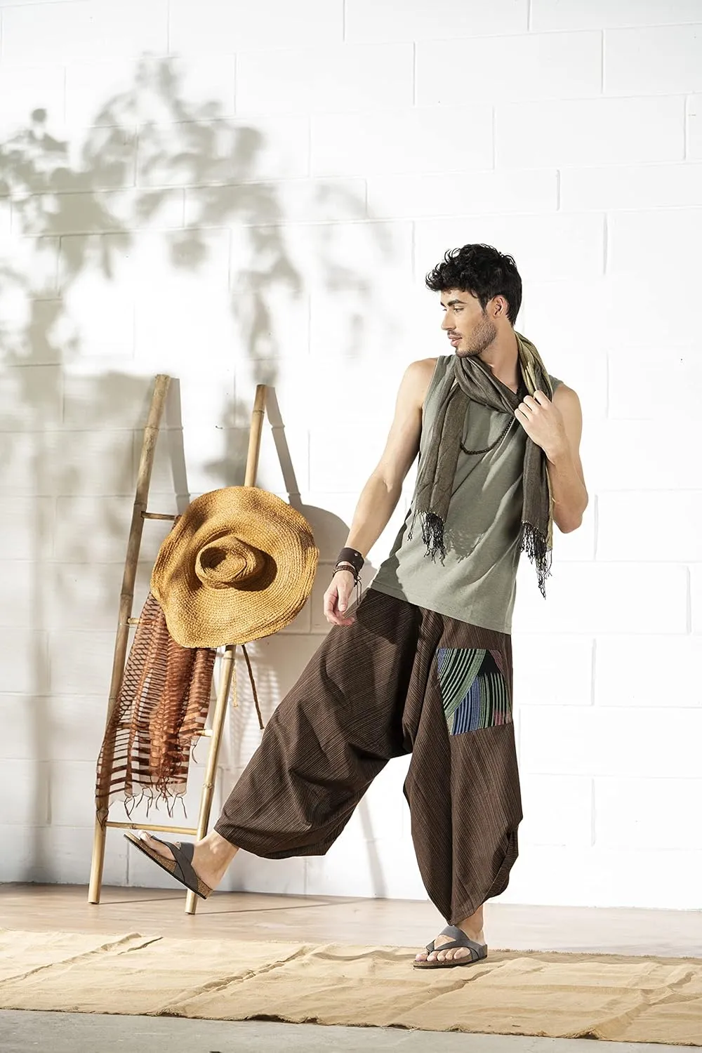 The Veshti Company Soft Boho Harem Pants Pajama for Men, 100% Cotton High Waisted Harem Yoga Bottoms for Him