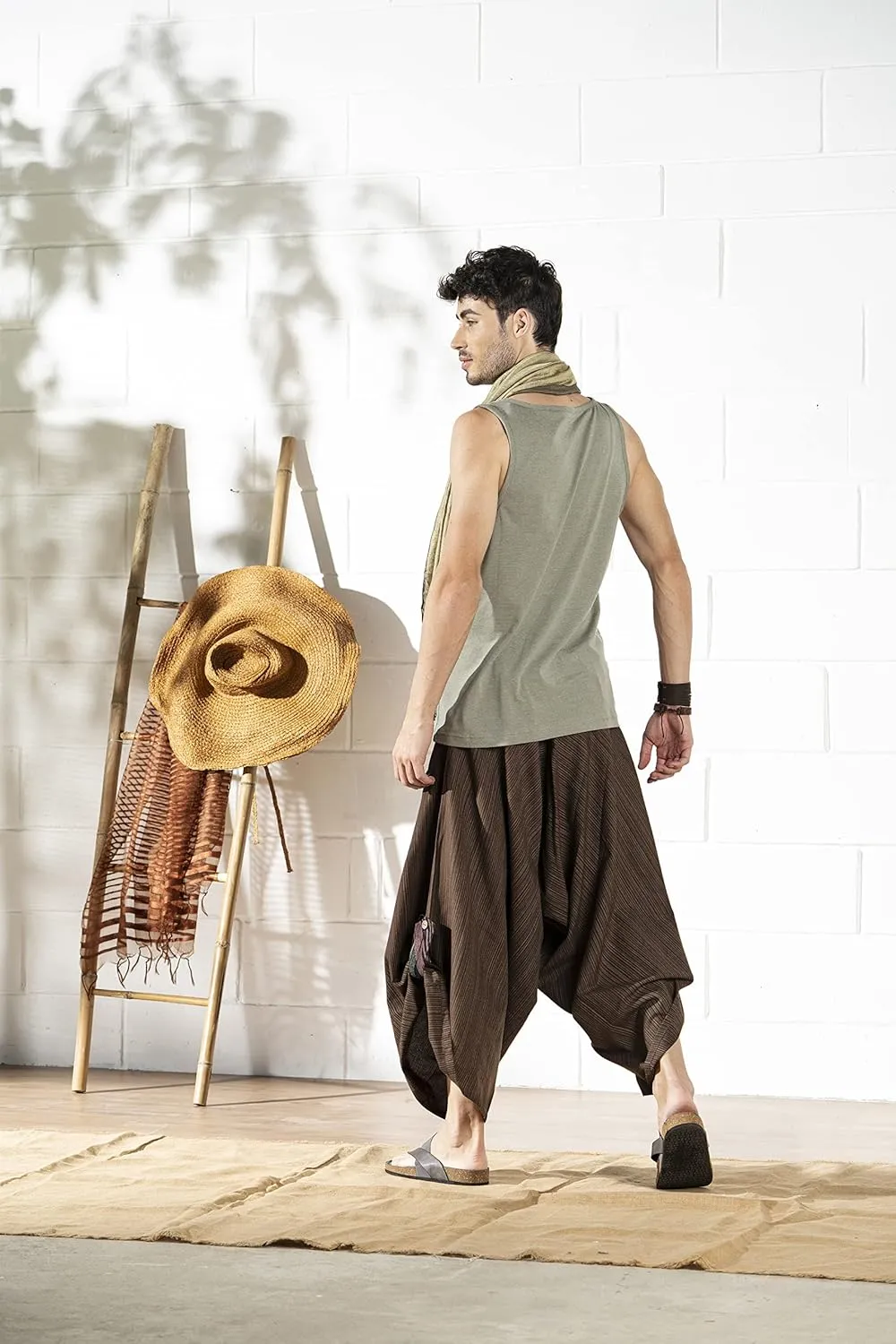 The Veshti Company Soft Boho Harem Pants Pajama for Men, 100% Cotton High Waisted Harem Yoga Bottoms for Him