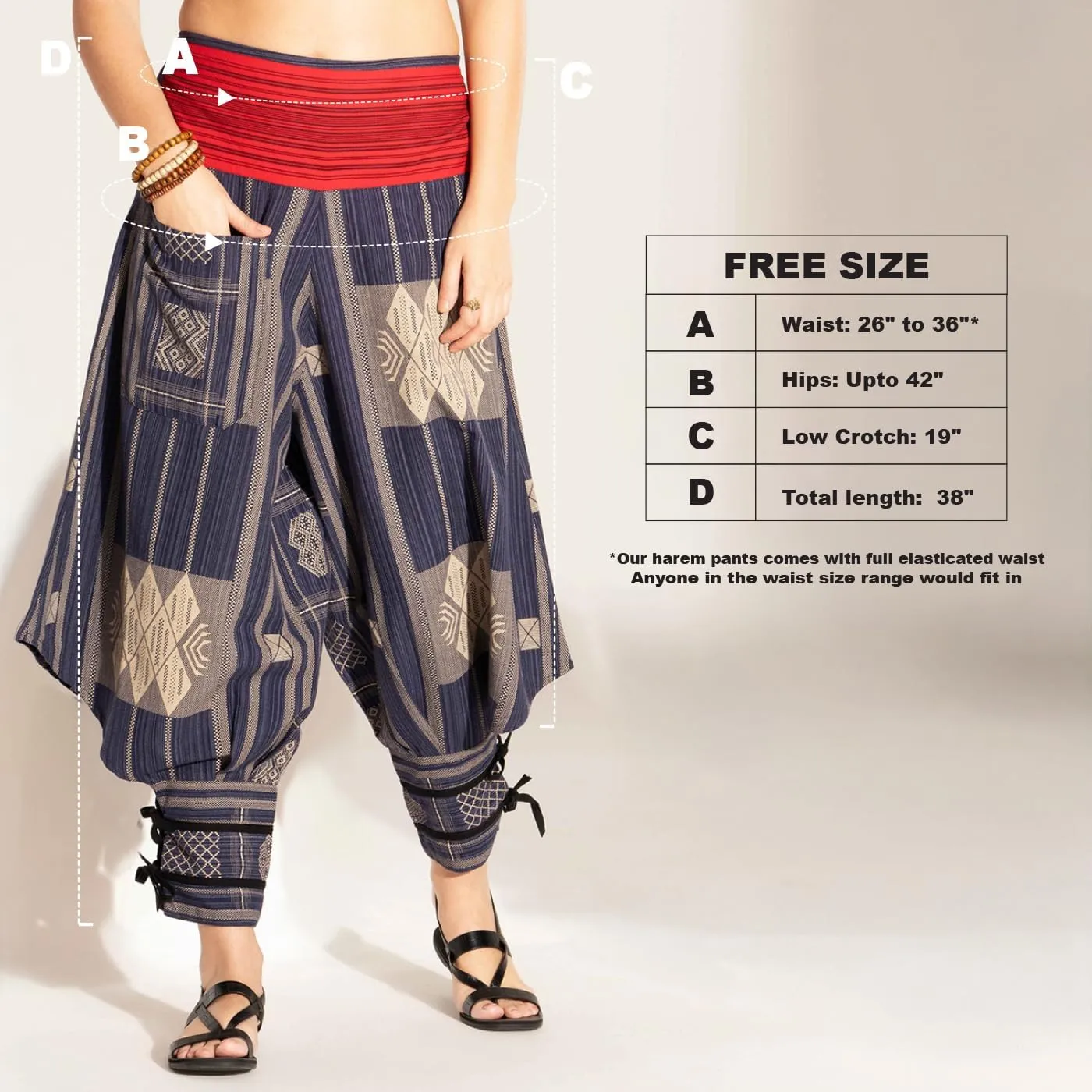 The Veshti Company Soft Boho Harem Pants Pajama for Men, 100% Cotton High Waisted Harem Yoga Bottoms for Him