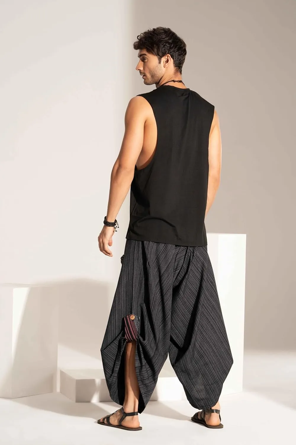 The Veshti Company Soft Boho Harem Pants Pajama for Men, 100% Cotton High Waisted Harem Yoga Bottoms for Him